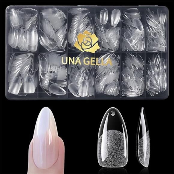 UNA GELLA Almond Gel Nail Tips 600 Pcs Pre-filed Almond Nails Full Cover Press - Picture 8 of 8